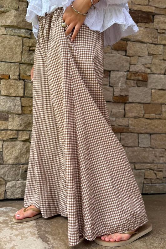 Arbi Gingham Palazzo Pant Hazelnut